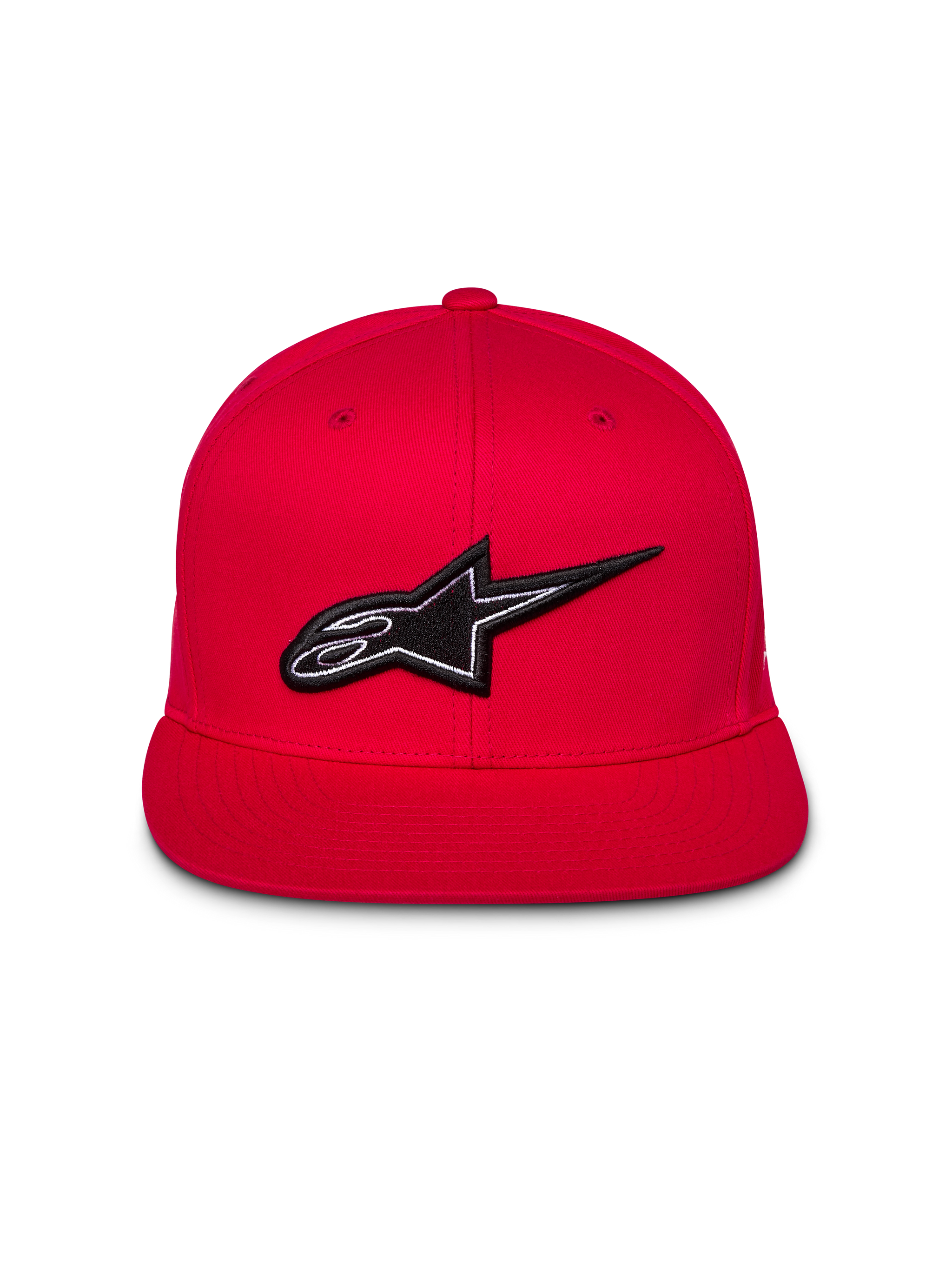 Alpinestars Thickness Snapback Hat, Red, front view with 3D embroidered black and white Astars logo, flat bill, structured crown, casual streetwear