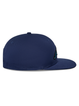 Alpinestars Thickness Snapback Hat, Navy Blue cap, side profile view, structured crown with flat bill, cotton twill fabric, embroidered logo detail on the front, casual motorsport headwear