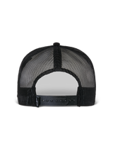 Alpinestars Flag Flat Trucker Hat, Black, back view showing breathable poly mesh construction, adjustable snapback closure, and small woven logo detail, casual motorsport headwear