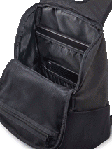 Alpinestars Defcon V3 Backpack, Black and White small daily backpack, durable 600D polyester, featuring front zipper pocket, mesh water bottle pockets, and printed Alpinestars branding.