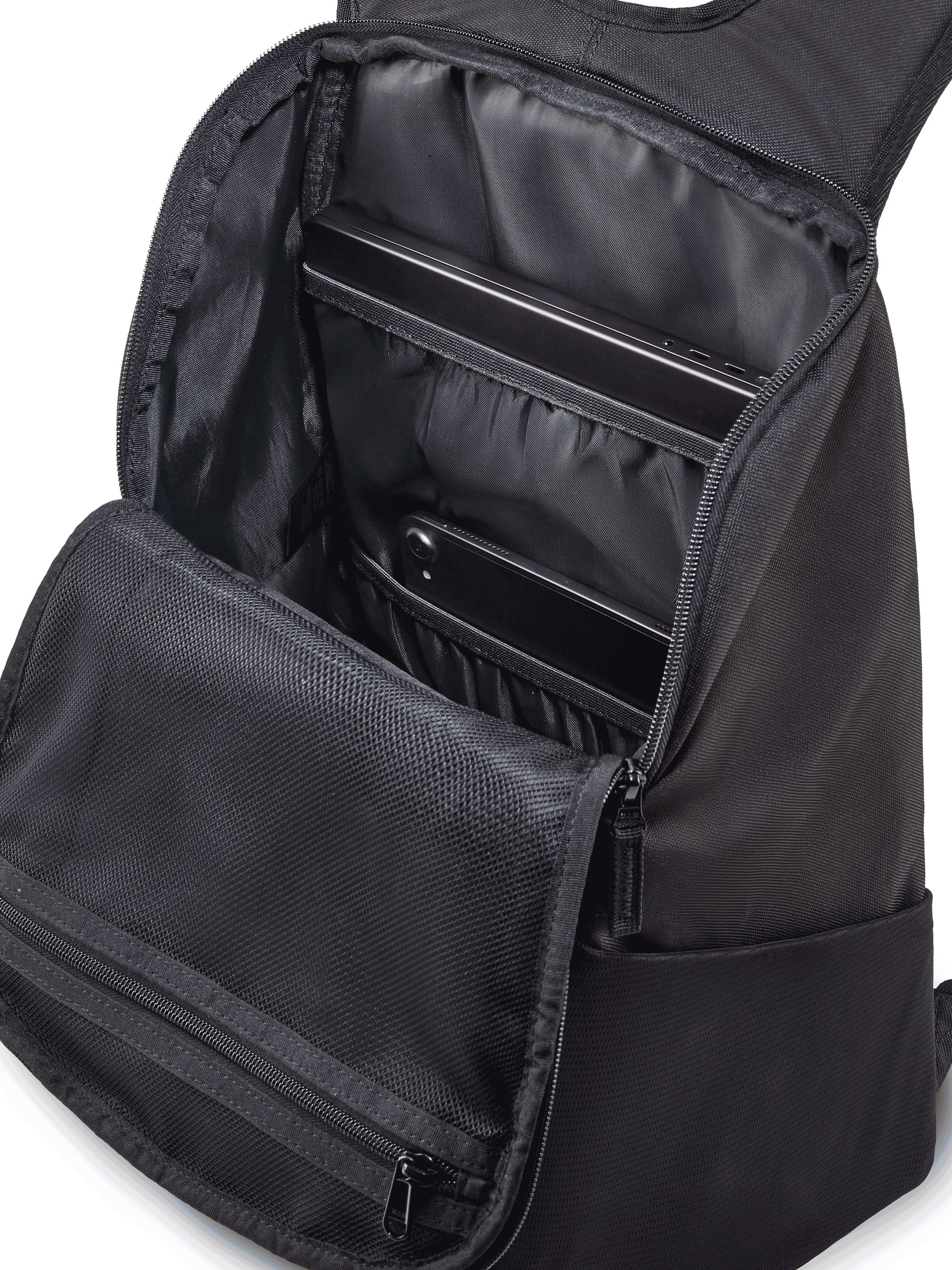 Alpinestars Defcon V3 Backpack, Daily Daypack, Black with Blue accents, durable 600D polyester, featuring printed branding, side mesh water bottle pockets, and padded shoulder straps, casual motorsport-inspired design