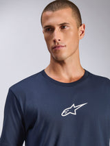 Alpinestars Frontal CSF Tee, Short Sleeve T-Shirt, Navy, small white Alpinestars logo on the chest, worn by a male model, casual performance sportswear