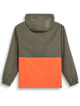 Alpinestars Speeder Windbreaker Jacket, lightweight hooded windbreaker, Military Orange and Olive Green, rear view featuring a color-blocked design, hood, and elastic cuffs