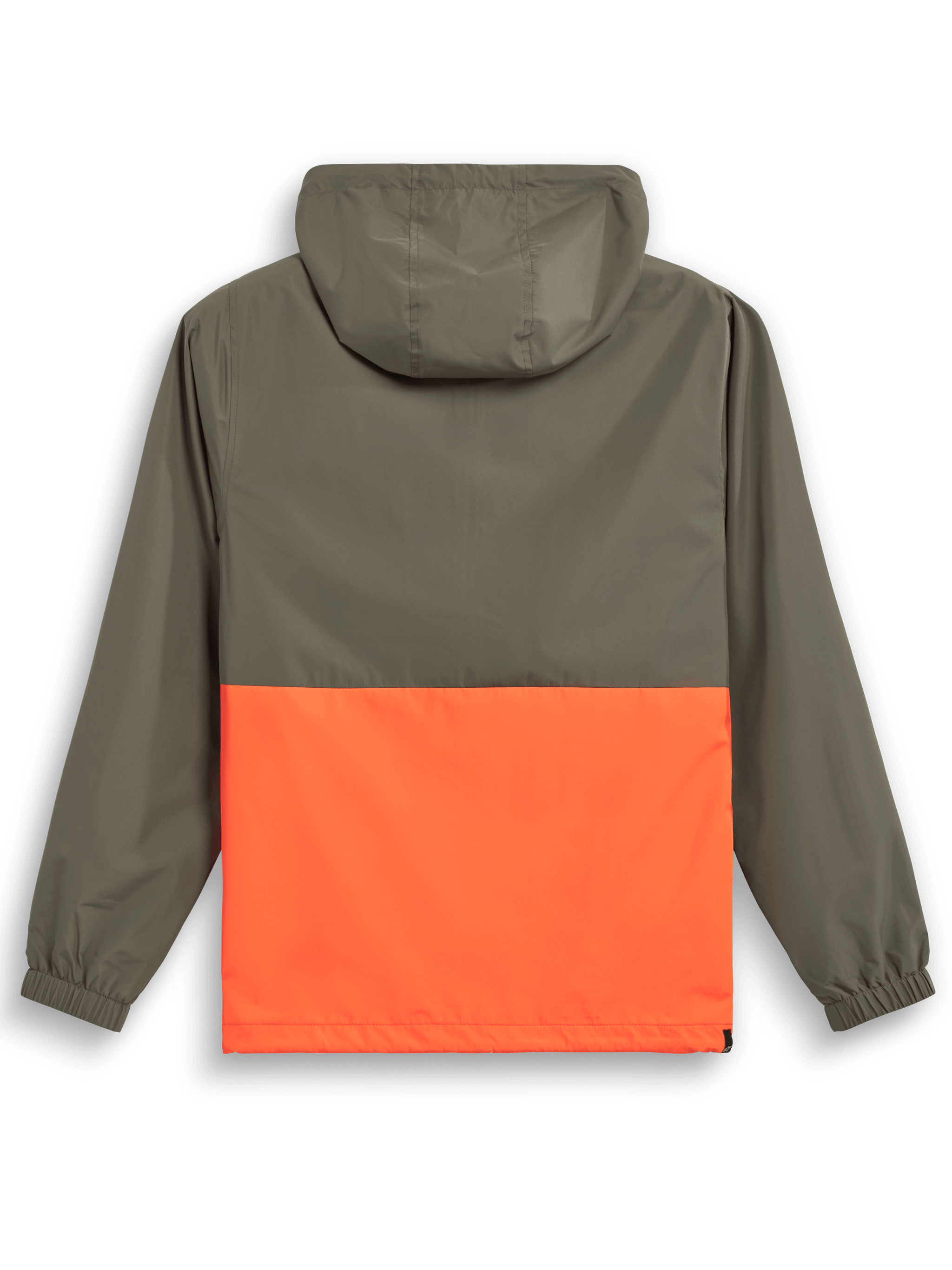 Alpinestars Speeder Windbreaker Jacket, lightweight hooded windbreaker, Military Orange and Olive Green, rear view featuring a color-blocked design, hood, and elastic cuffs