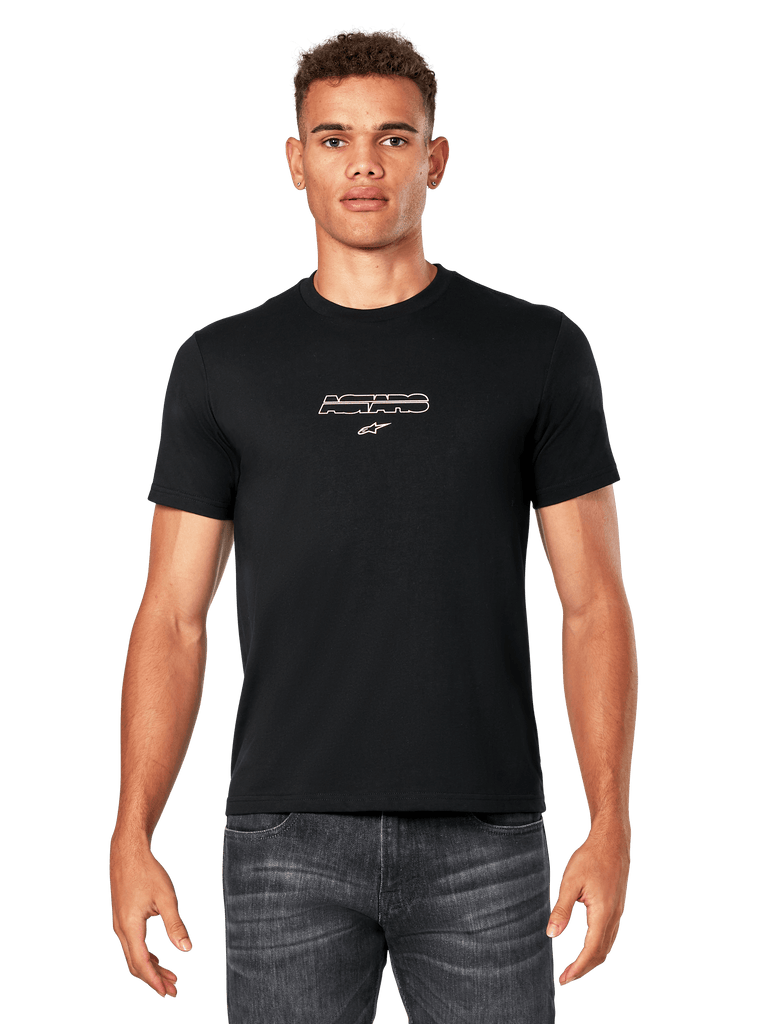 Alpinestars Bold Type Back CSF Tee, Short Sleeve T-Shirt, Black with White Logo, Casual Motorsport Streetwear, Unisex Design
