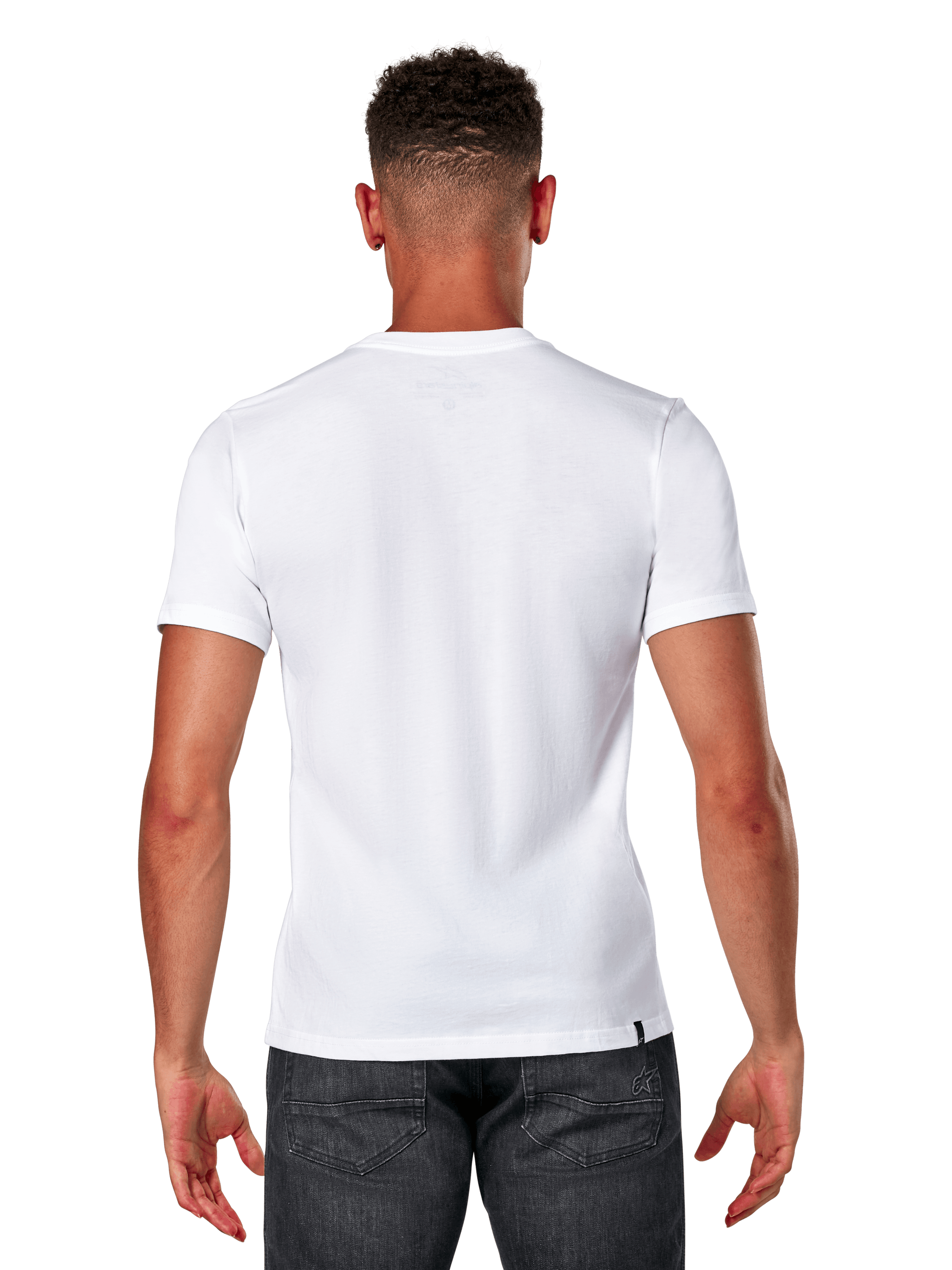 Alpinestars Elliptic CSF Tee, Short Sleeve T-Shirt, White, Back view on model wearing dark grey jeans, Casual Motorsport Streetwear