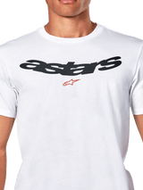 Alpinestars Elliptic CSF Tee, Short Sleeve T-Shirt, White, Black Arched Astars Logo with Red Symbol on Chest, Casual Motorsport Sportswear