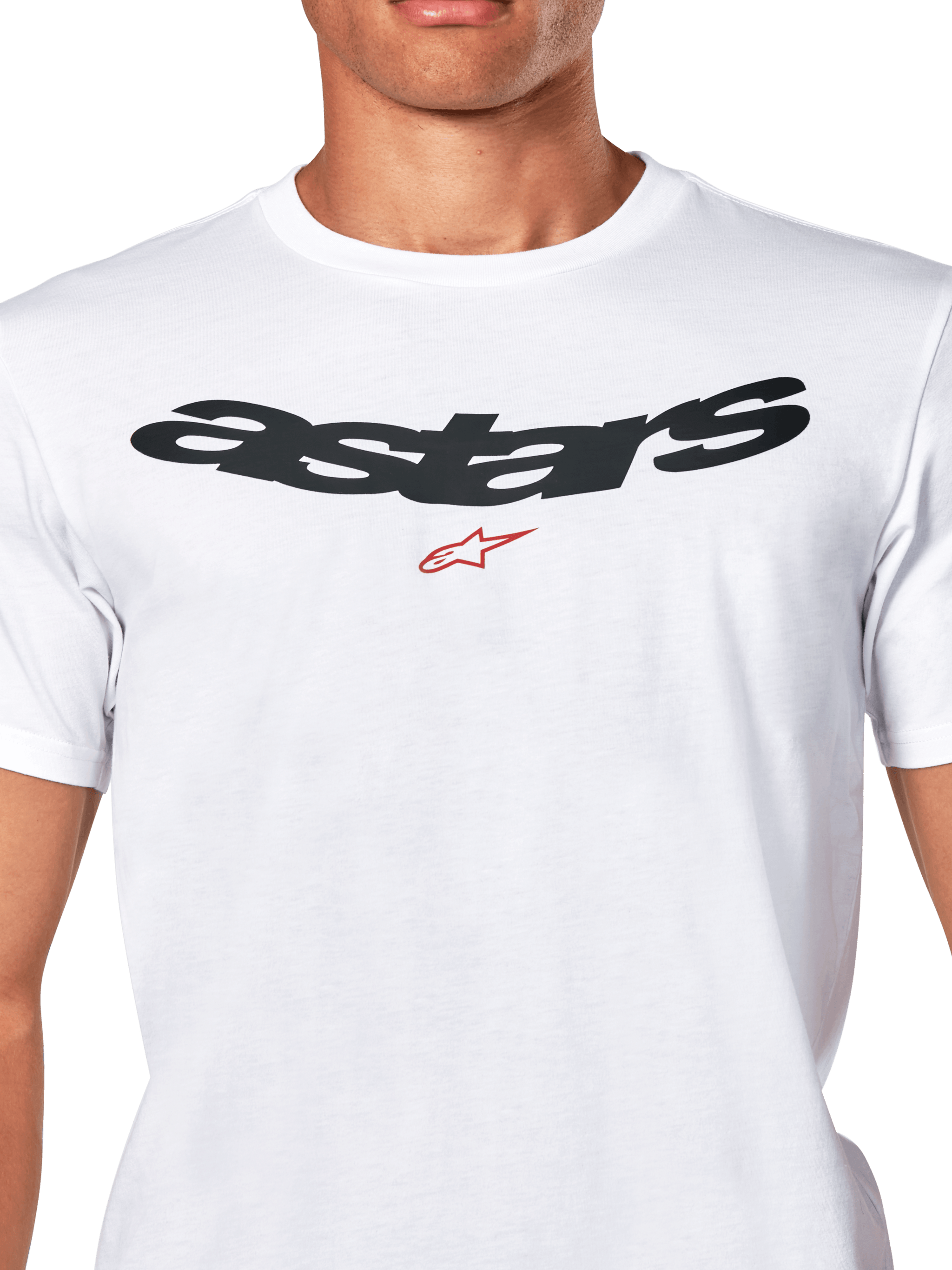 Alpinestars Elliptic CSF Tee, Short Sleeve T-Shirt, White, Black Arched Astars Logo with Red Symbol on Chest, Casual Motorsport Sportswear