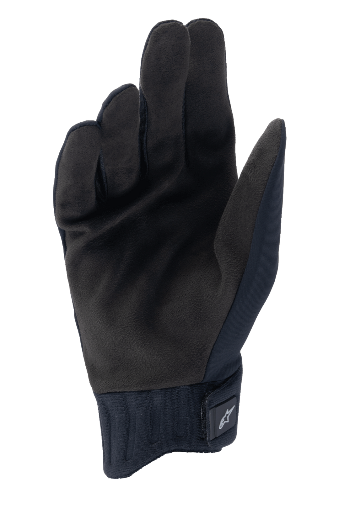Alpinestars A-Dura Rain Gloves, Black Cycling Gloves, palm view showing synthetic suede material, ribbed neoprene cuff with hook-and-loop closure, low-profile design for mountain biking and wet weather protection