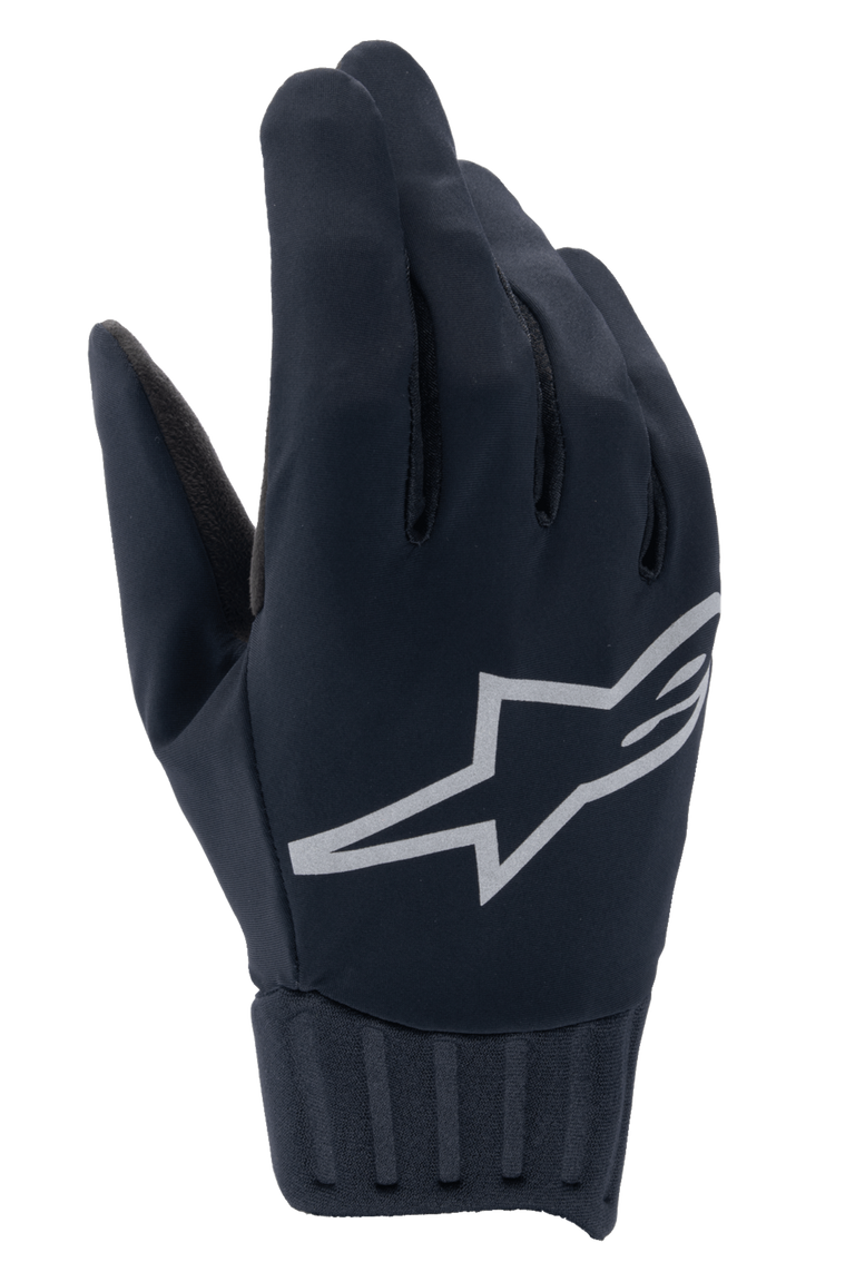 Alpinestars A-Dura Rain Gloves, Waterproof MTB Gloves, Black, Large grey Alpinestars star logo, Ribbed neoprene cuff, Smooth fabric construction for all-weather cycling