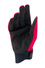 Alpinestars A-Dura Rain Gloves, MTB Gloves, Red Fluo and Black, palm view featuring black synthetic suede palm, ribbed neoprene cuff with hook-and-loop strap, low-profile design for mountain biking