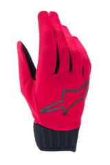 Alpinestars Stella A-Dura Rain Gloves, Women's MTB Rain Gloves, Red Fluo and Black, featuring a large black star logo, ribbed neoprene cuff, and waterproof design for mountain biking