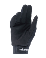 Alpinestars Youth A-Dura Gloves, Black, palm side view showing synthetic suede material for grip, neoprene cuff with hook and loop wrist strap and white logo, designed for youth mountain bike and off-road cycling