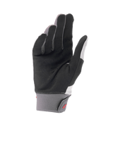 Alpinestars A-Supra Shield Gloves, Light Gray mountain bike gloves, palm view showing perforated black synthetic suede for ventilation, gray neoprene cuff with hook and loop closure featuring a red logo