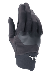 Alpinestars A-Supra Gloves, MTB Cycling Gloves, Black with gray textured patch, white star logo on the wrist, flexible spandex material for mountain bike and off-road riding