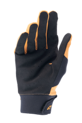 Alpinestars A-Supra Gloves, Dark Gold and Black, palm view showing perforated synthetic suede for ventilation and grip, wide neoprene cuff with hook and loop closure and gold logo, cycling gloves for mountain biking