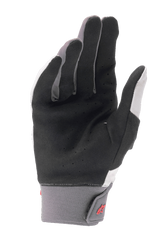 Alpinestars A-Supra Gloves, Mountain Bike Gloves, Light Gray and Black, featuring a perforated synthetic suede palm, neoprene cuff with hook and loop closure, red logo detail, designed for performance cycling