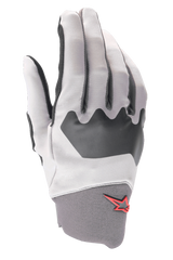 Alpinestars A-Supra Gloves, Mountain Bike Gloves, Light Gray and Black, featuring a textured knuckle panel and a small red star logo on the neoprene cuff, flexible spandex construction for cycling