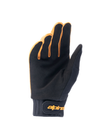 Alpinestars A-Dura Gloves, Mountain Bike Gloves, Dark Gold and Black, palm view showing synthetic suede material, neoprene cuff with gold hook and loop wrist strap, designed for cycling grip and mobility.