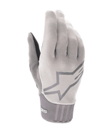 Alpinestars A-Dura Gel Gloves, Mountain Bike Cycling Gloves, Light Gray, textured fabric with large star logo on backhand, neoprene cuff, ergonomic gel-padded palm design for off-road riding