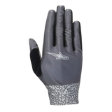 Alpinestars Women Stella Alderex Pro Gloves, Anthracite gray cycling gloves, back view featuring a white Alpinestars logo, diagonal textured mesh upper, and a patterned wrist cuff