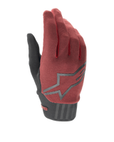 Alpinestars Women Stella A-Dura Gloves, Mountain Bike Gloves, Burgundy and Black, featuring a textured fabric upper, large gray star logo on the back, and a black neoprene cuff with secure closure, designed for ergonomic fit and performance