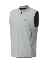 Alpinestars A-Dura Thermal Vest, Titanium Gray, magenta Alpinestars star logo on the chest, full-zip front with vertical side pockets, lightweight insulated gilet for mountain biking and trail riding