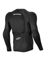 Alpinestars A-Impact Plasma Protection Jacket, Men's MTB Long Sleeve Protection Jacket, Black and White, CE Level 2 Nucleon Plasma back and shoulder protection, back view showing breathable stretch mesh and adjustable waist belt