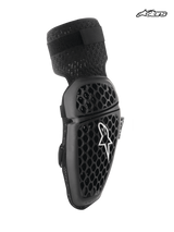 Alpinestars Bionic Plus Elbow Protectors, mountain bike and cycling elbow guards in black, featuring Level 1 CE certified honeycomb shell construction, 3D mesh panels, and dual strap closure system