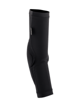 Alpinestars Paragon Plus Elbow Protectors, MTB Elbow Guards, Black, slip-on sleeve design featuring breathable mesh and reinforced elbow padding, CE certification tag, streamlined protective gear for mountain biking