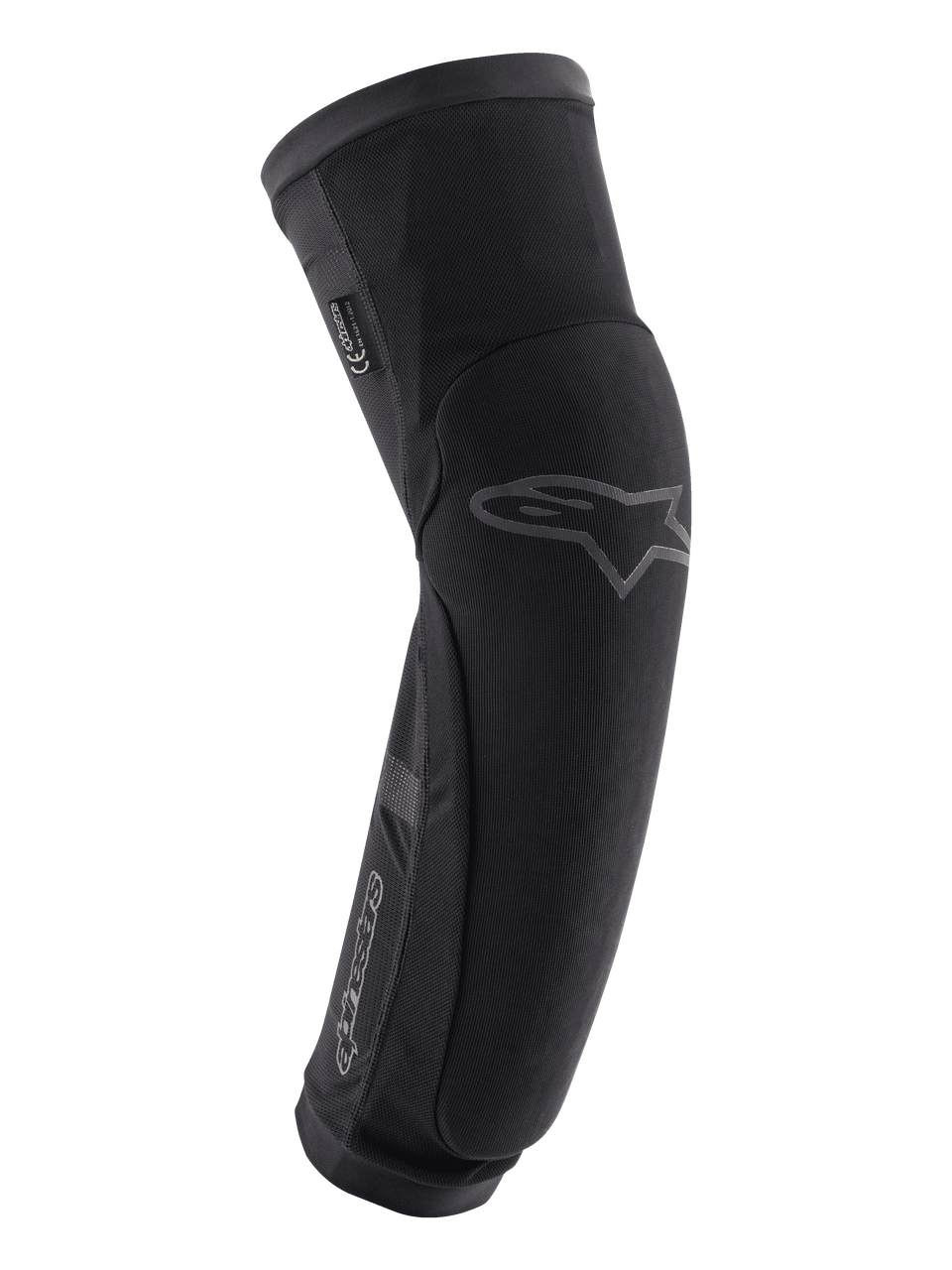 Alpinestars Paragon Plus Knee/Shin Protectors, Black, MTB Mountain Biking Protection, slip-on sleeve featuring mesh construction and reinforced panels, ergonomic pre-shaped design with Alpinestars star logo on the knee and brand name on the shin