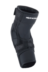 Alpinestars A-Impact Plasma Elite Shield Knee Protectors, MTB Protective Gear, Black with white logo, featuring a pre-curved ergonomic design, dual strap closure, and breathable mesh panels for mountain biking.