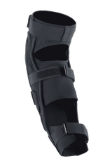 Alpinestars A-Impact Plasma Pro Knee Shin Protector, Black, back view featuring triple strap closure system, breathable mesh panels, and ergonomic pre-curved design for off-road cycling protection