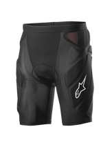 Alpinestars Vector Tech Shorts, black cycling protection shorts, padded compression design with red mesh panels, white star logo on the thigh, lightweight stretch mesh with EVA foam protection, MTB and downhill riding gear