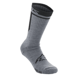 Alpinestars Merino Socks 24, Cycling Socks, Gray and Black, single-layer merino wool knit, black ribbed cuff with branding, black Astars logo on the top of the foot