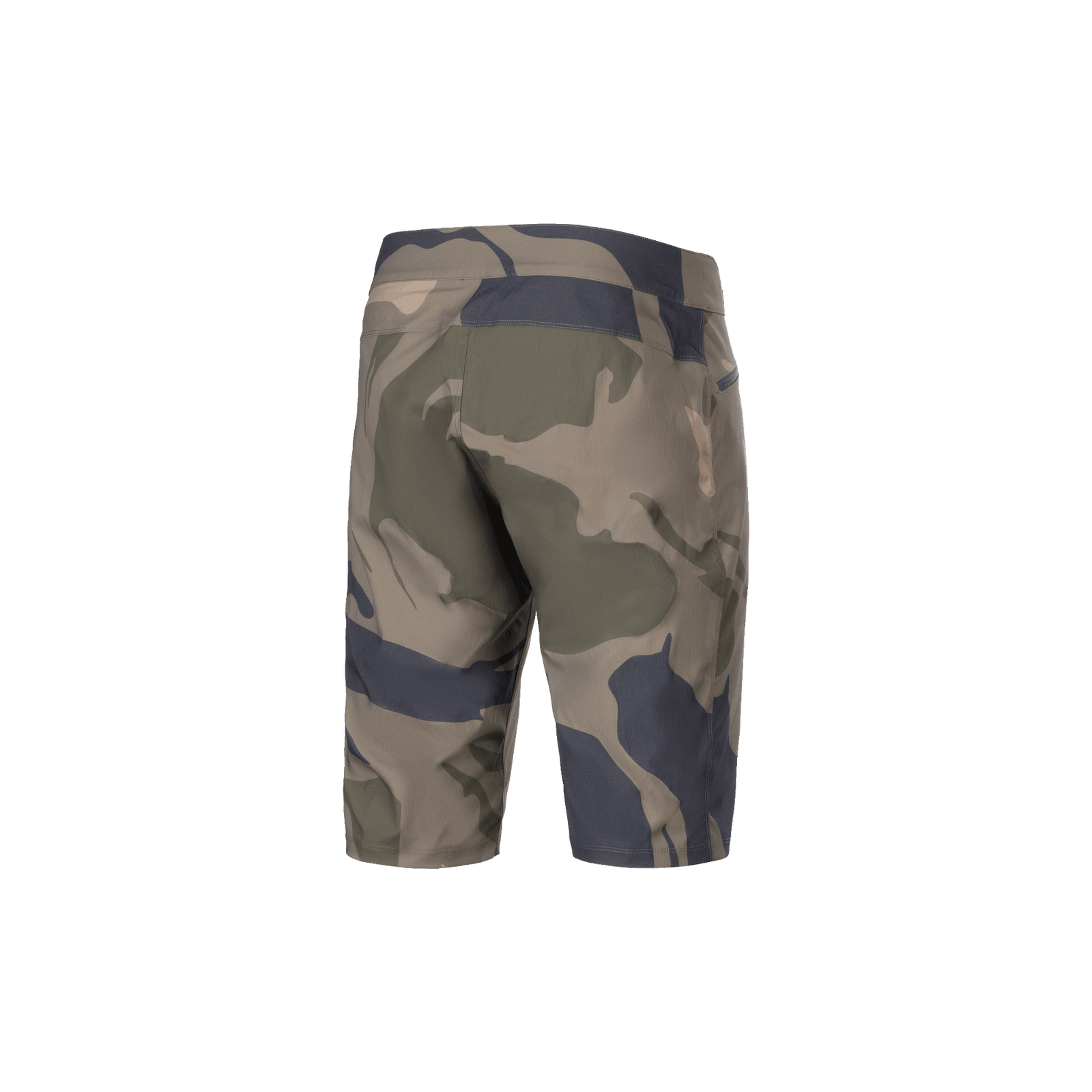 Alpinestars A-Dura Camo Liner Shorts, Men's MTB Cycling Shorts, Camo and Brown, rear view showing durable 2-way stretch fabric and zippered pocket details