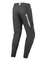 Alpinestars A-Dura Elite Pants, Mountain Bike Pants, Black, rear side view featuring silver Alpinestars branding on the thigh, zippered pocket, and elasticated cuffs, durable technical gear for MTB