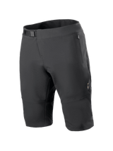 Alpinestars A-Aria Elite Shorts, Mountain Bike Shorts, Black, featuring a magnetic buckle waist closure, zippered pockets, laser-cut ventilation holes, and 4-way stretch fabric for off-road cycling