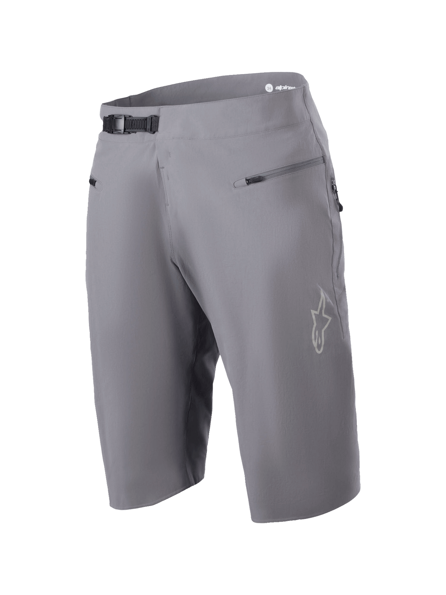Alpinestars A-Aria Shorts in Dark Gray, men's MTB cycling gear, size 34, with 4-way stretch and a secure ratchet waist.