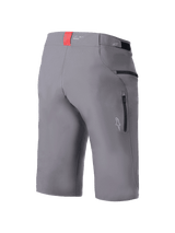Alpinestars A-Dura Elite Shorts, MTB Cycling Shorts, Dark Gray, rear three-quarter view showing zippered side pockets, hook and loop waist adjusters, and a red accent tab on the waistband, durable 4-way stretch Cordura fabric, regular fit for mountain biking
