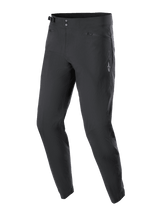 Alpinestars A-Dura Pants, Mountain Bike Cycling Pants, Black, featuring a double snap waist closure, side adjusters, zippered mesh-lined pockets, and a white Astars logo on the thigh, designed for off-road durability.
