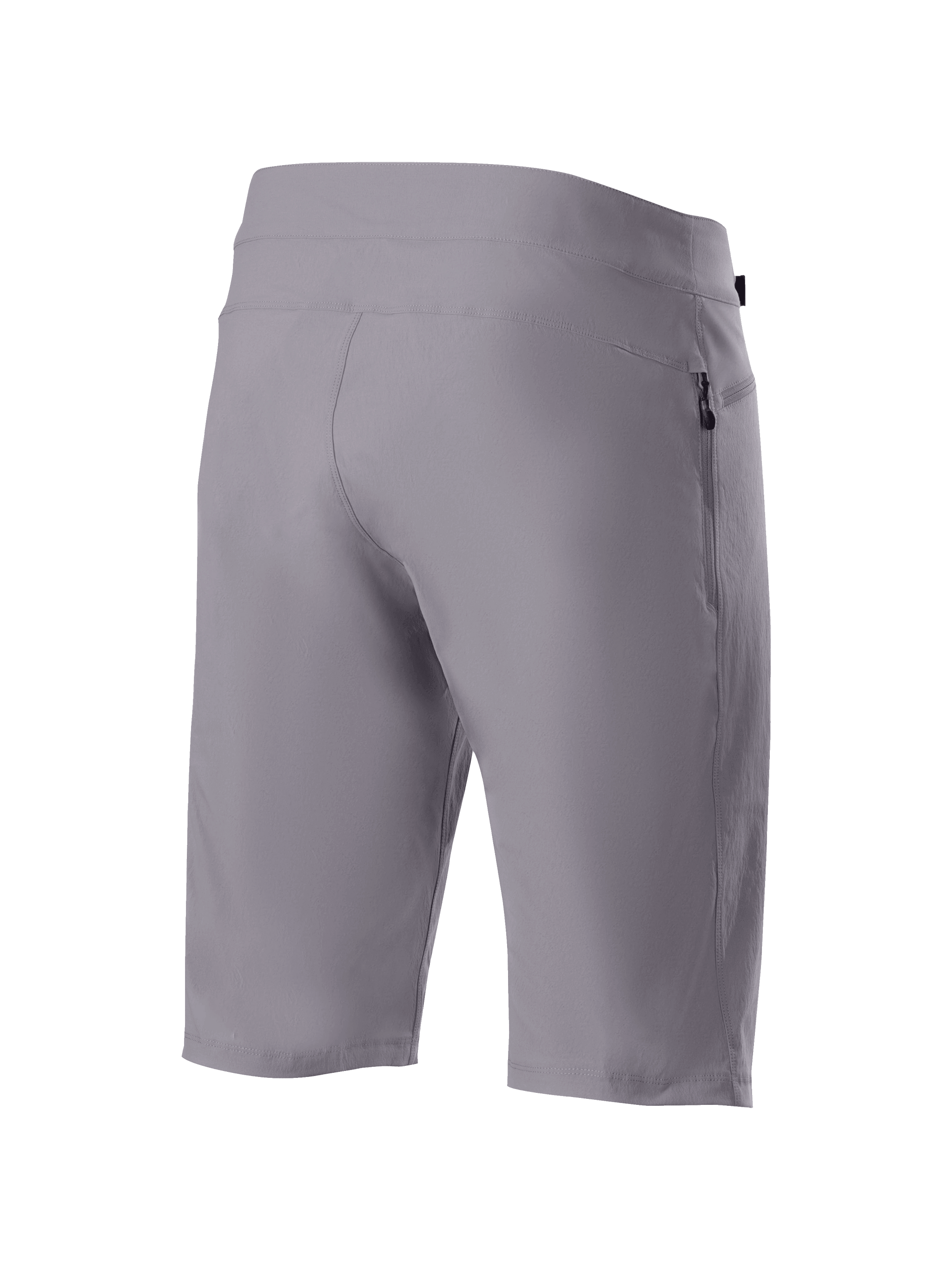 Alpinestars A-Dura Liner Shorts, Dark Gray mountain bike shorts, rear view featuring durable 2-way stretch textile and a vertical zippered side pocket, functional MTB cycling apparel.