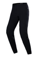 Alpinestars Stella A-Dura Waterproof Pant, Women's MTB Cycling Pants, Black, featuring a ratchet waist closure, zippered hand pockets, and a tapered fit for trail riding