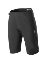 Alpinestars Stella A-Dura Liner Shorts, Women's Black Mountain Bike Shorts, knee-length featuring double snap closure and side cinch adjuster, zippered pockets and white star logo on the leg, durable 2-way stretch fabric for MTB riding