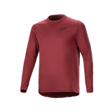 Alpinestars A-Dura Thermal Jersey, Long Sleeve Cycling Jersey, Burgundy, textured insulated fabric with small black star logo on the chest, extended drop tail hem for MTB riding.
