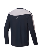 Alpinestars A-Supra Melt Jersey, long-sleeve MTB cycling jersey, back view, Black and Light Grey, lightweight micro-perforated polyester with stretch panels
