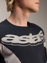 Alpinestars A-Supra Melt Jersey, Long Sleeve MTB Jersey, Black and Grey with large white astars wordmark on chest, micro-perforated breathable fabric, racing-inspired design