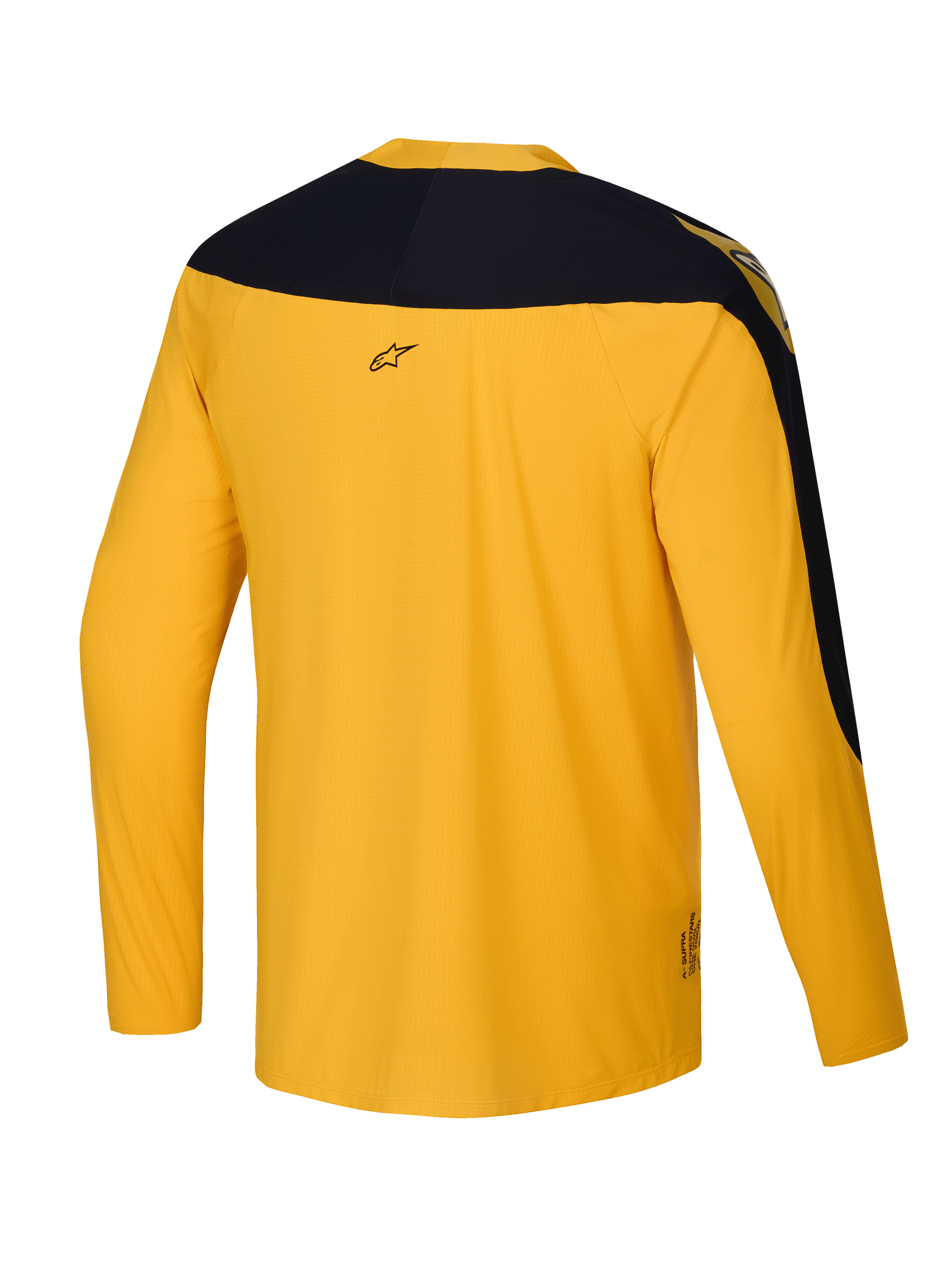 Alpinestars Limited Edition A-Supra Melt Gold Jersey, Long Sleeve MTB Jersey, Men's Cycling Activewear, Dark Yellow, micro-perforated polyester with stretch panels