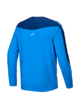 Alpinestars A-Supra Melt Jersey, long-sleeve MTB mountain biking jersey, back view showing blue and dark blue colorway, lightweight micro-perforated polyester with stretch panels
