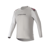 Alpinestars A-Aria Polartec Switch Jersey - Long Sleeve, Light Gray mountain bike jersey with black chest branding, red and black shoulder accents, and laser-perforated sleeves for ventilation